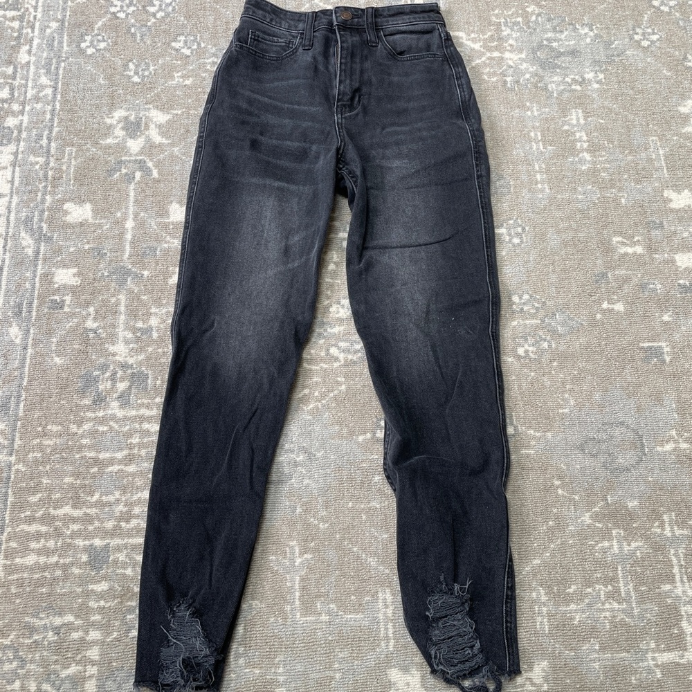 Hollister high rise black distressed jeans. Size 00R. Waist 23